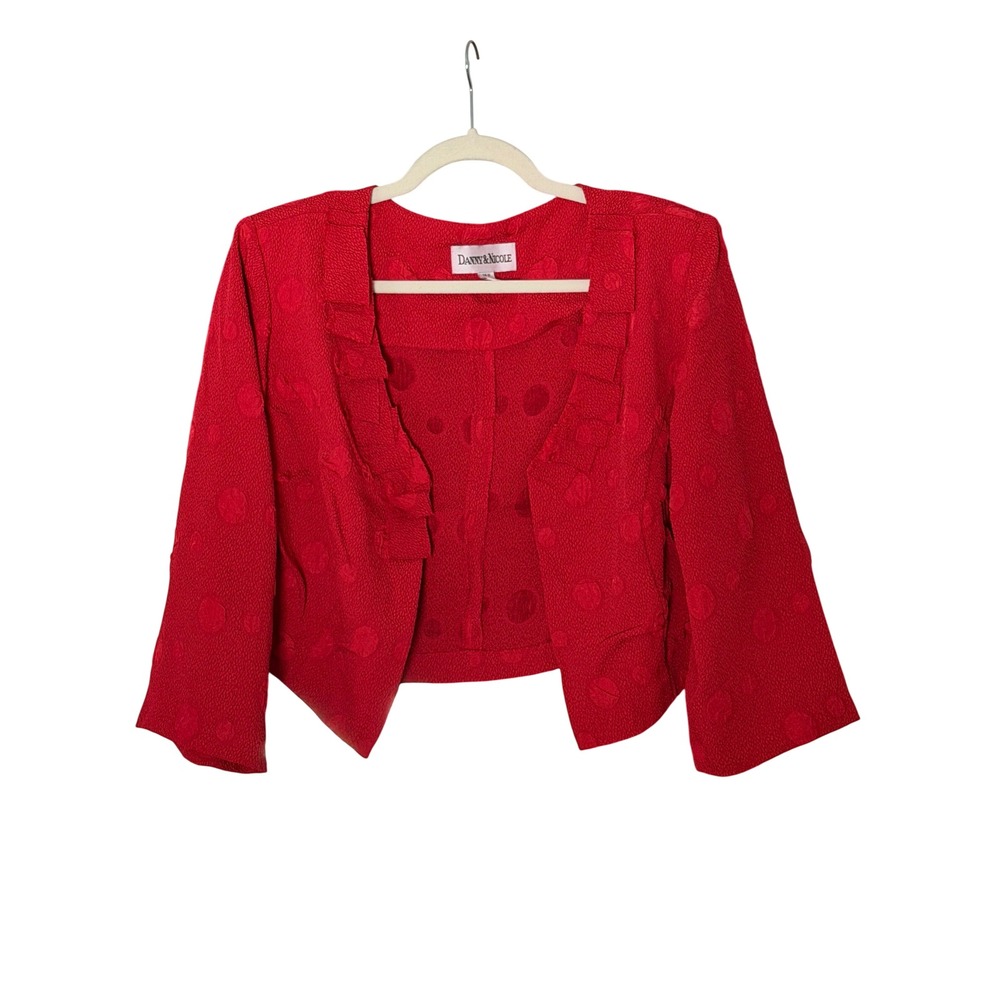 VTG Danny & Nicole Women's 14W Red Polka Dot Cropped Open Blazer | SKU 1114